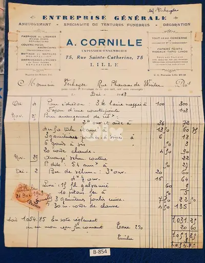 France Lille 1943 old document. Lot# B-854