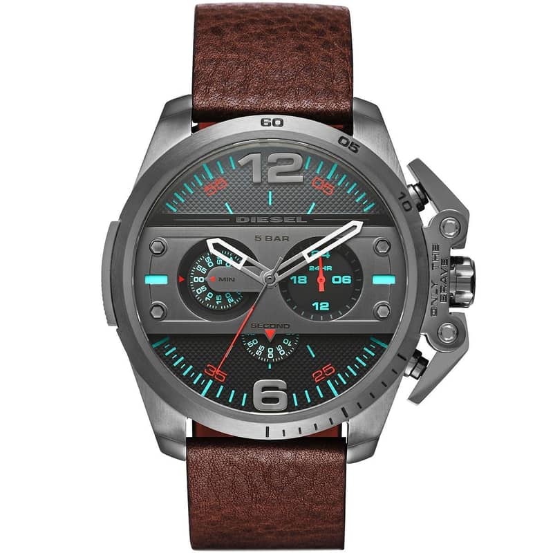 Original Diesel Watch For Men with grey dial leather  brown 0