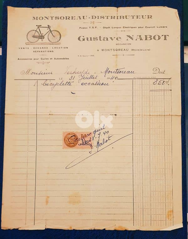 France Montsoreau 1940 old document. Lot# B-766 0