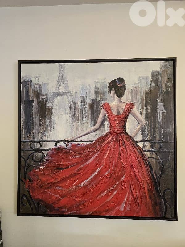 Elegant Parisian Lady Painting – Red Dress 0