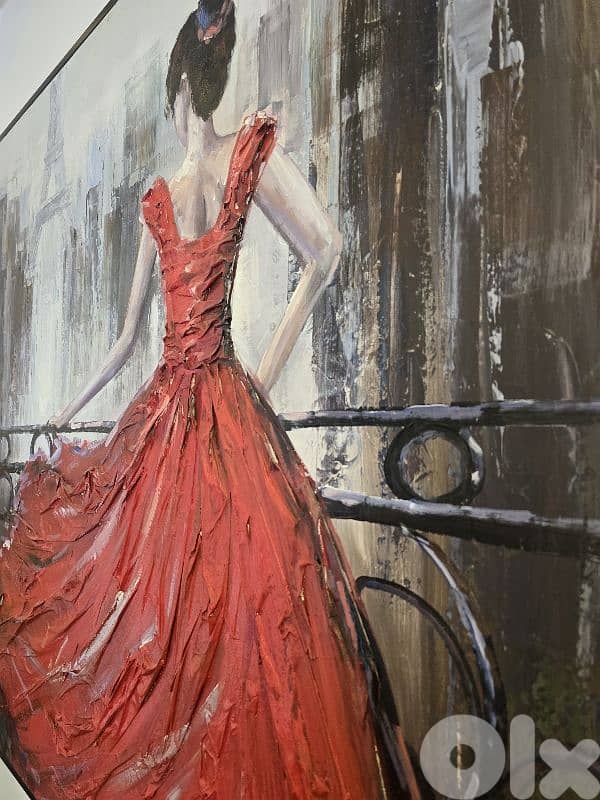 Elegant Parisian Lady Painting – Red Dress 1