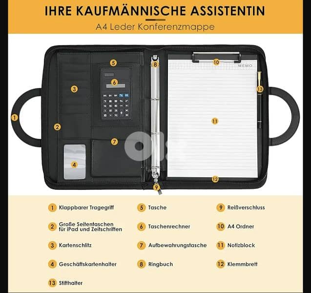 TLGREEN Case, Conference Folder, Leather +Zip, Waterproof. 4$ delivery 6