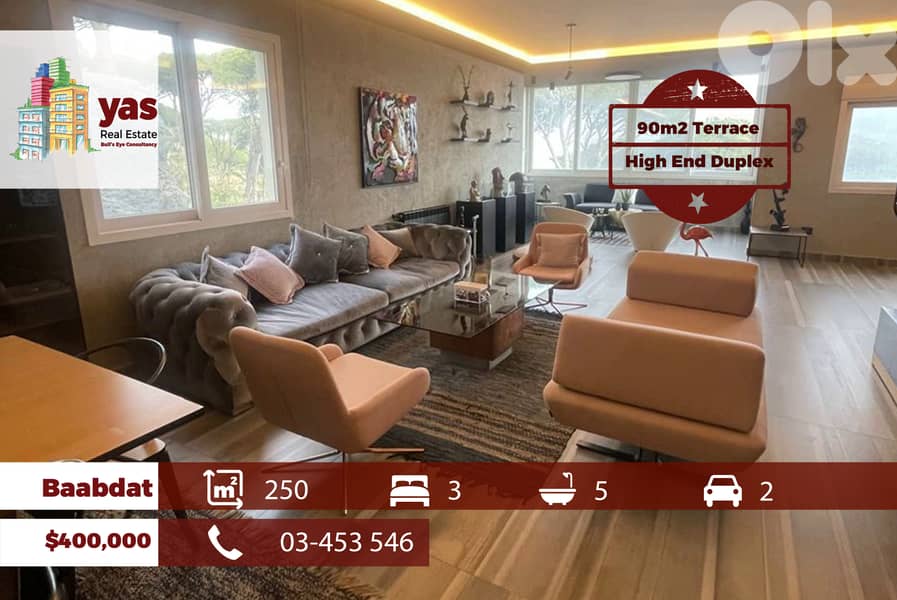 Baabdat 250m2 | 90m2 Terrace | Duplex | High End | Mountain View | TCH 0