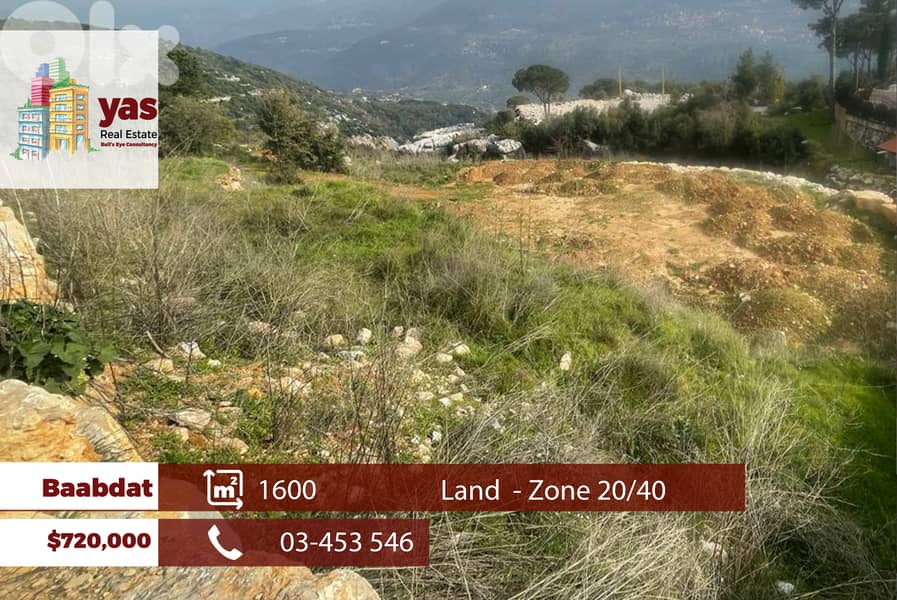 Baabdat 1600m2 | Land | Zone 20/40 | Classy Area | TCH 0