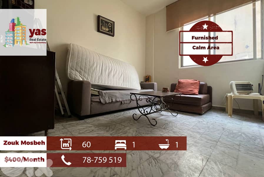Zouk Mosbeh 60m2 | Furnished Studio | Rent | Calm Area | RH 0