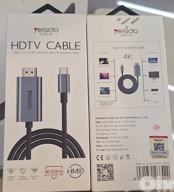 YESIDO HDTV CABLE USB-C 2.0 TO HDTV 4K 60HZ ULTRA EXTENSION CABLE HM10 0