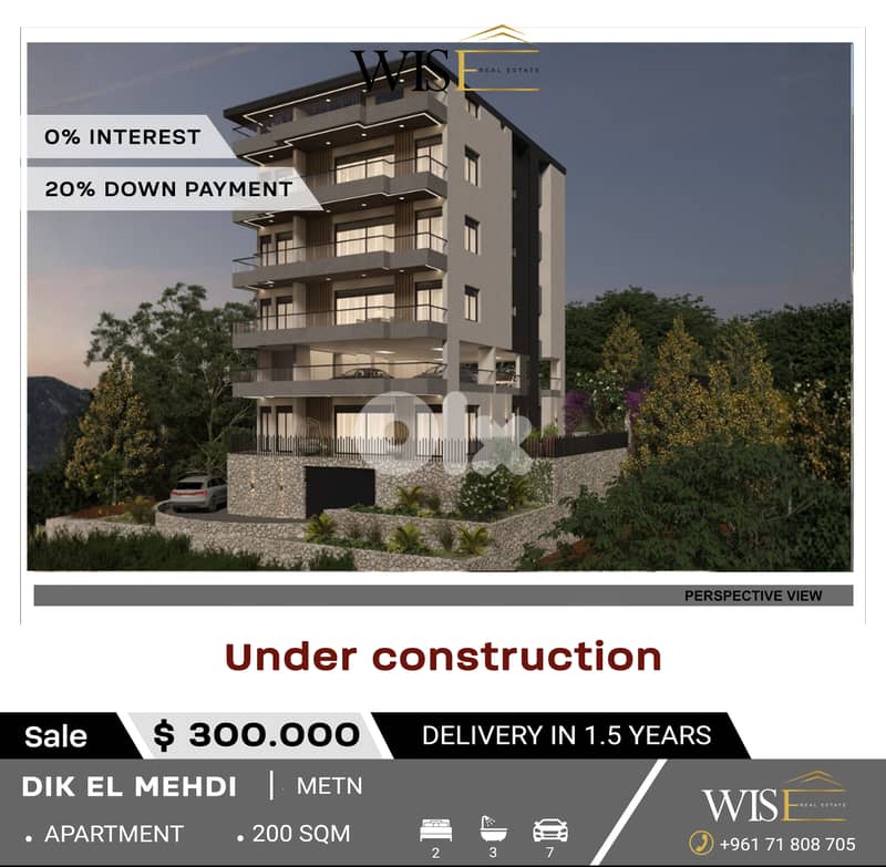 200 SQM Apartment for SALE In Dik El Mehdi – Under Construction 0