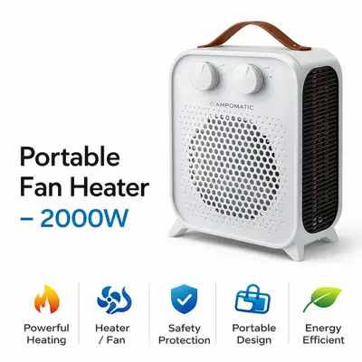 powerful and compact 2000W fan heater