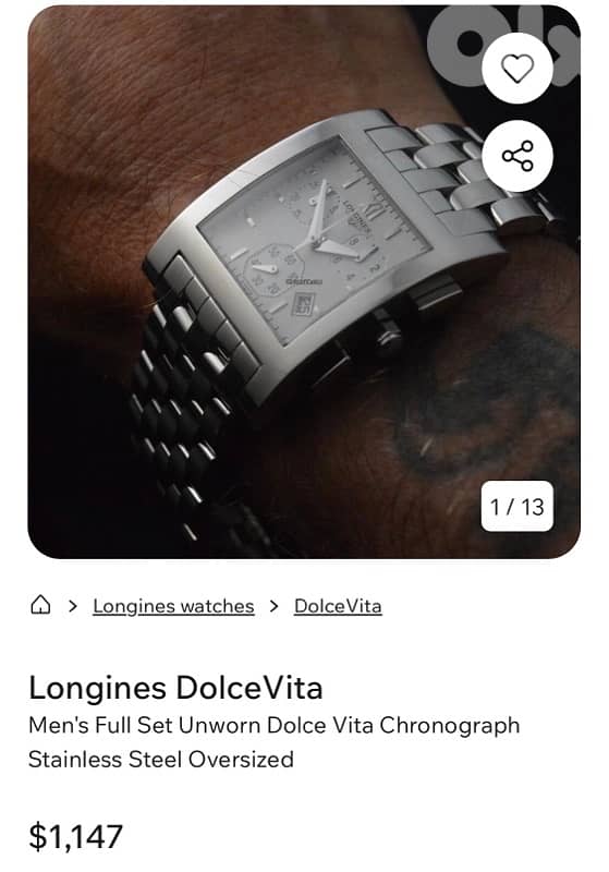 LONGINES DOLCE VITA SWISS MADE ORGINAL CHRONOGRAPH WORKING FINE ساعة 0