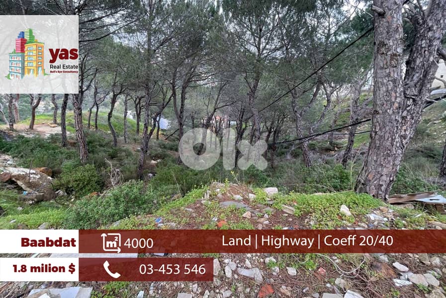 Baabdat 4000m2 | Land | Coeff 20-40 | Prime Location | View | TCH 0