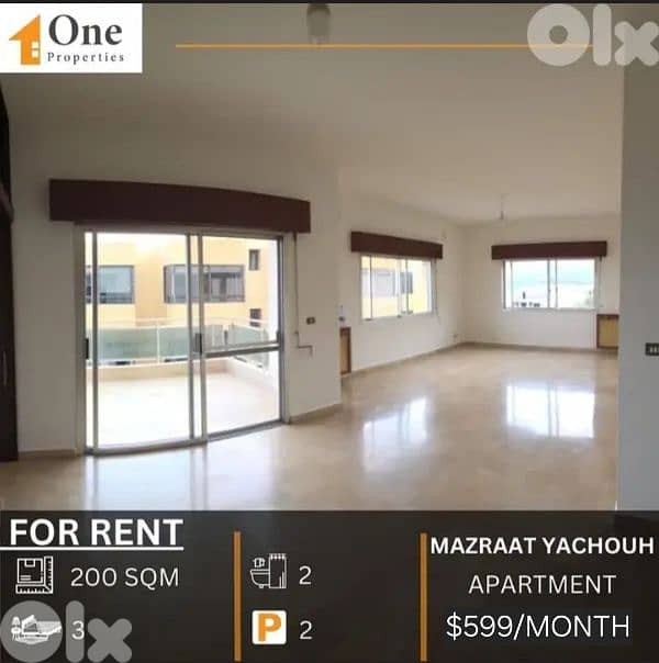 APARTMENT FOR RENT IN MAZRAAT YACHOUH 0