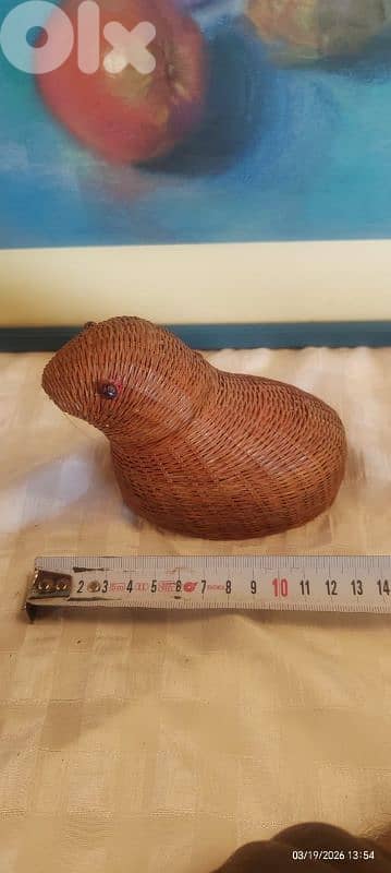 Vintage 1960s Zhejiang Handicrafts Woven Wood Covered Chick Basket 1