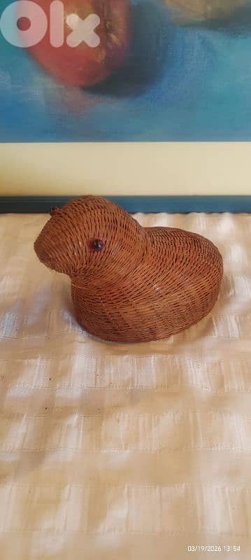 Vintage 1960s Zhejiang Handicrafts Woven Wood Covered Chick Basket 2