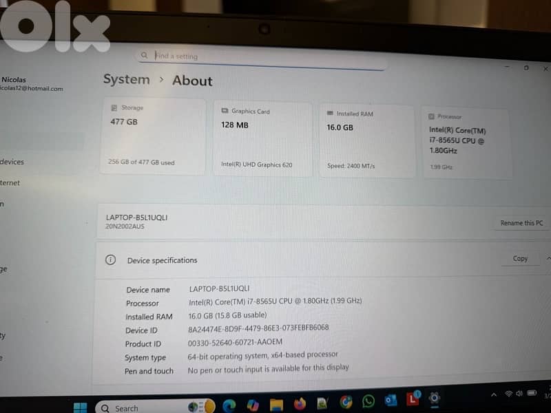 Lenovo T490 core i7 8th 16GB RAM 500GB SSD 5