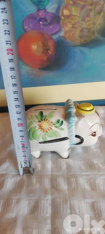 VINTAGE ANTIQUE  HAND-PAINTED CERAMIC PIGGY COIN BANK JAPAN 4” x 6” 2