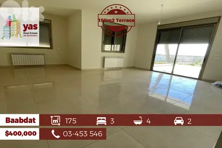Baabdat 175m2 | 150m2 Terrace | Brand New | Excellent Condition | TCH