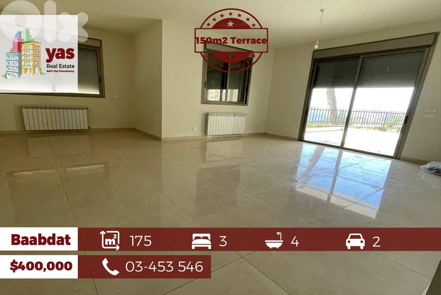 Baabdat 175m2 | 150m2 Terrace | Brand New | Excellent Condition | TCH 0