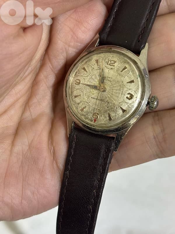 Vintage Rare Swiss Manual Wind Watch•FHF 73-4 Mvnt•Bullseye Dial•1950s 0