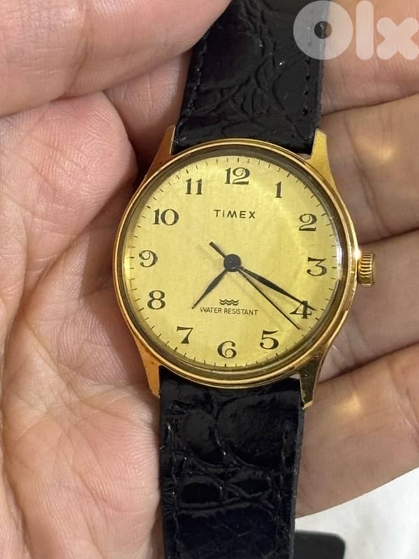 Vintage 1983 Timex Marlin Mechanical•Rare Linen Dial•Gold Tone•Working 0