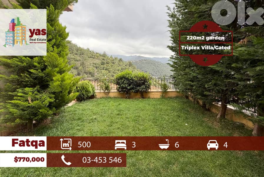 Fatqa 500m2 | 220m2 Garden | Triplex Villa | Gated Community | View|YV 0