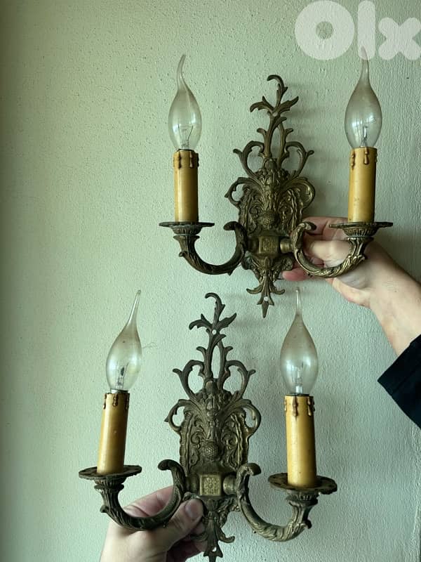 vintage French brass wall sconce أبليك 0