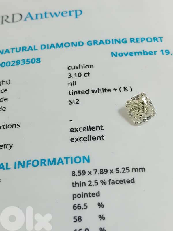 certified diamond 3.10 ct. . k si2 ex ex 0