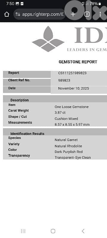 certified rodoholite garnet 3.87 ct + 3.82 ct 3