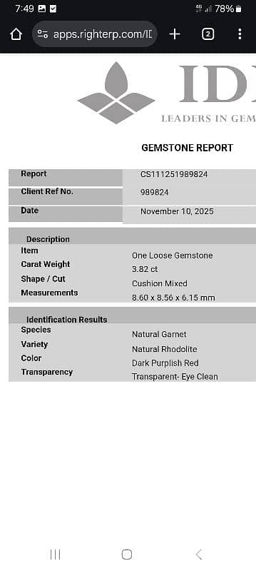 certified rodoholite garnet 3.87 ct + 3.82 ct 4