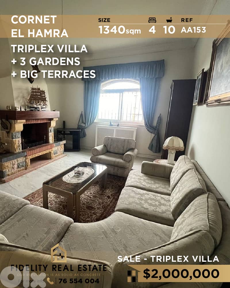 Villa triplex for sale in Kornet El Hamra AA153 0