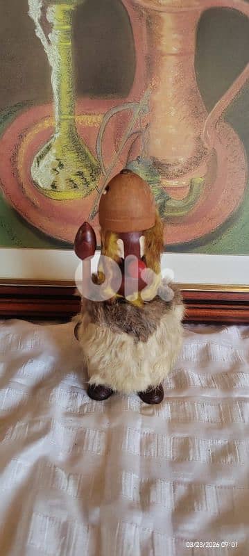 Vintage wooden Viking warrior gonk spear rabbit fur cloak hair 0