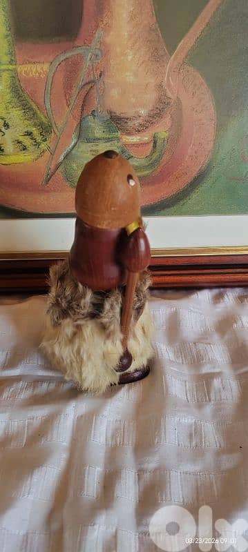 Vintage wooden Viking warrior gonk spear rabbit fur cloak hair 1