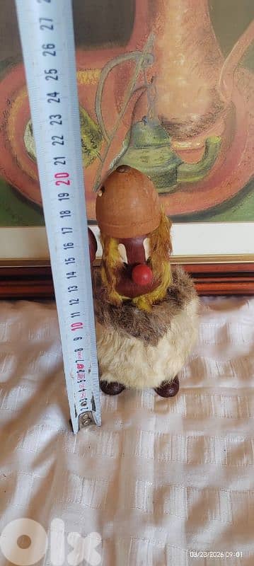 Vintage wooden Viking warrior gonk spear rabbit fur cloak hair 2
