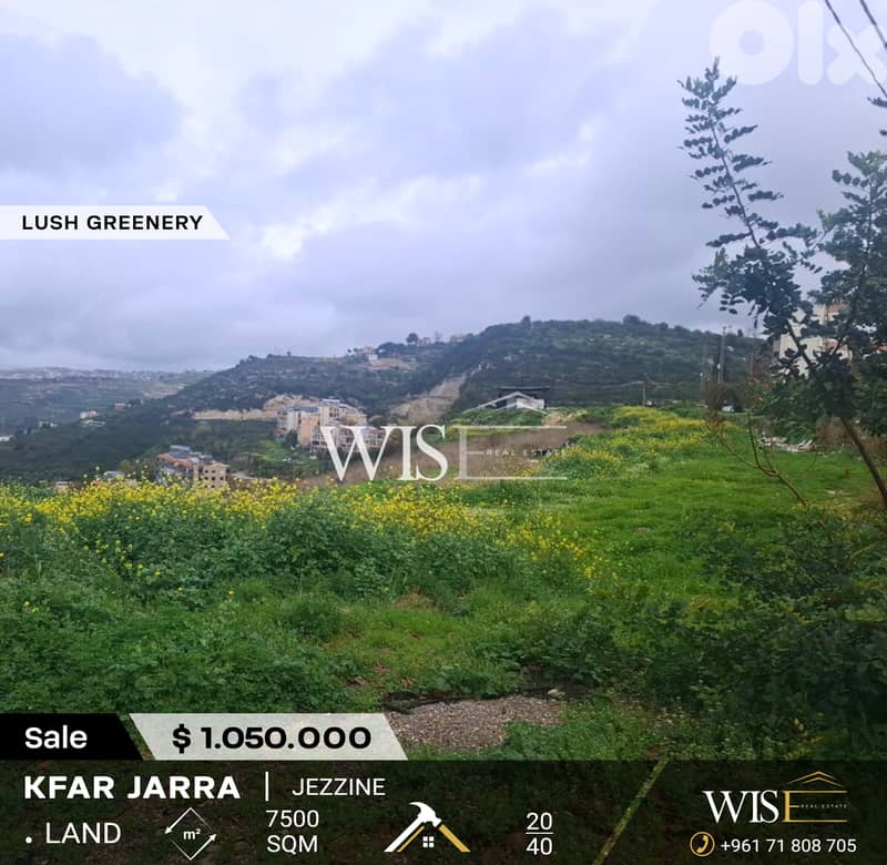 Prime 7,500 SQM Land for SALE in Kfarjarra - Jezzine! 0