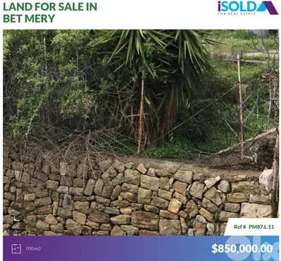 700m2 land+prime location 4sale in Beit Mery - أرض للبيع في بيت مري