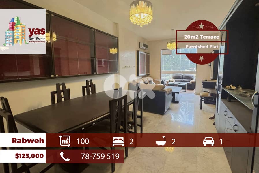 Rabweh 100m2  | 20m2 Terrace | Furnished | Calm Area | Catch | OH 0