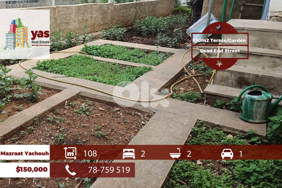 Mazraat Yachouh 108m2 | 150m2 Terrace/Garden | Calm Street | PM 0