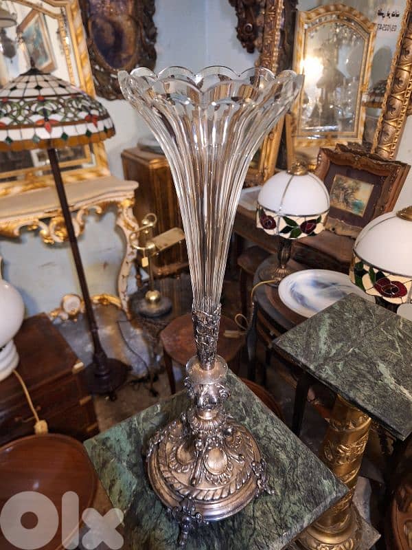 French Bronze and Crystal Cornet Vase Baccarat 0