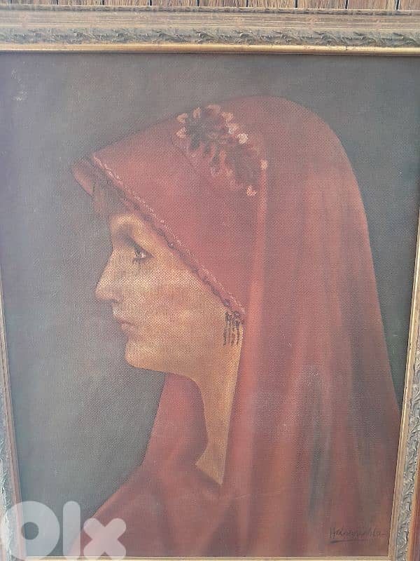 Antique St. Fabiola oil on canvas framed and signed 0