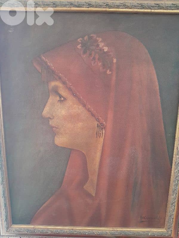 Antique St. Fabiola oil on canvas framed and signed 1