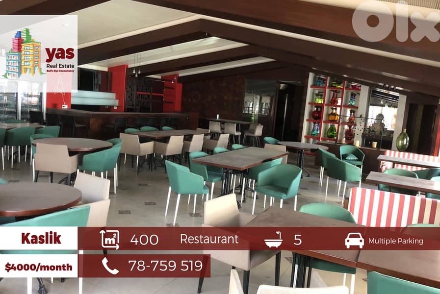 Kaslik 400m2 | Furnished Restaurant | Prime Location | Rent | EH | 0