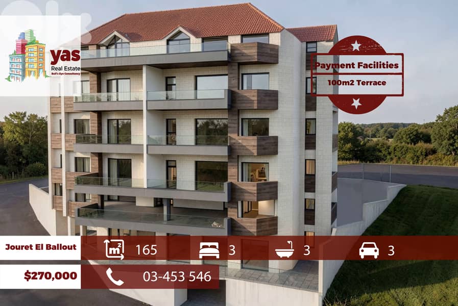 Jouret El Ballout 165m2 | 100m2 Terrace | Payment Facilities | TCH 0