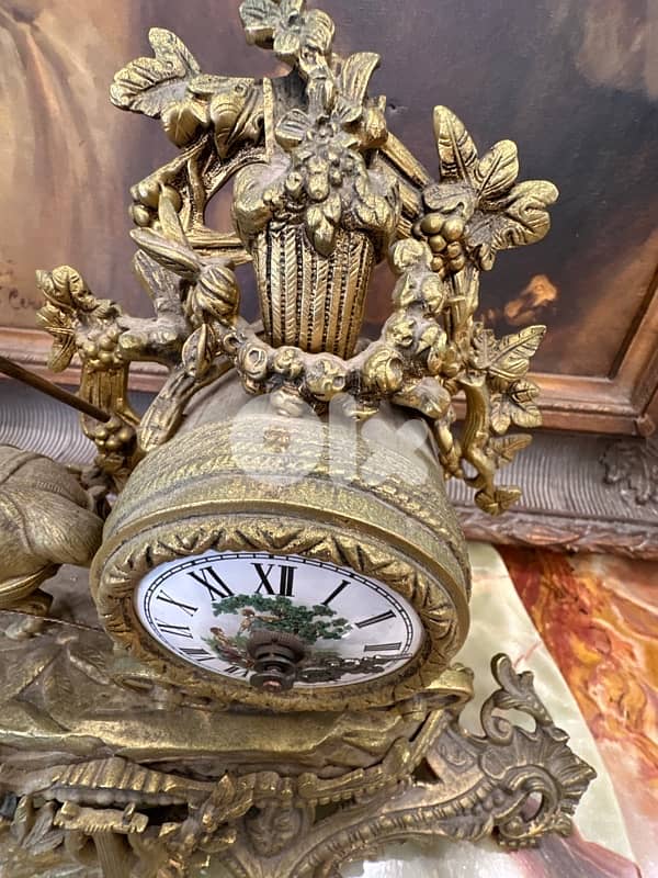 Vintage Mechanical Mantel Clock, Bronze & Marble Fireplace Clock, 8