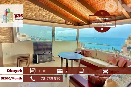 Dbayeh 110m2 | Furnished | Rent | Astonishing Sea View | MJ