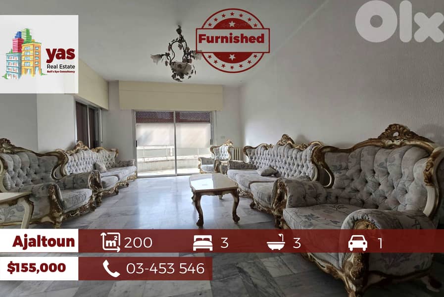 Ajaltoun 200m2 | Fully Furnished | Luxury Flat | Partial Sea View|DA 0
