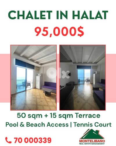 50 sqm Chalet For Sale in Halat حالات with Terrace, Pool& Beach Access