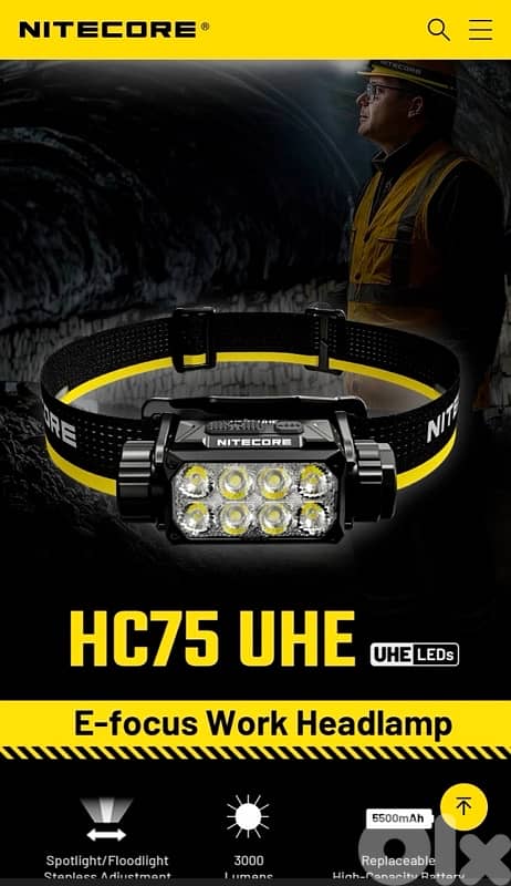 Nitecore HC75 UHE 3000 Lumen USB-C Rechargeable Zoomable Work Headlamp 0
