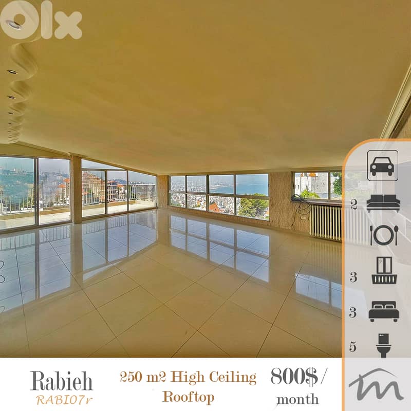 Rabieh | Charming High Ceiling Rooftop | 3 Master Bedrooms | Open View 0