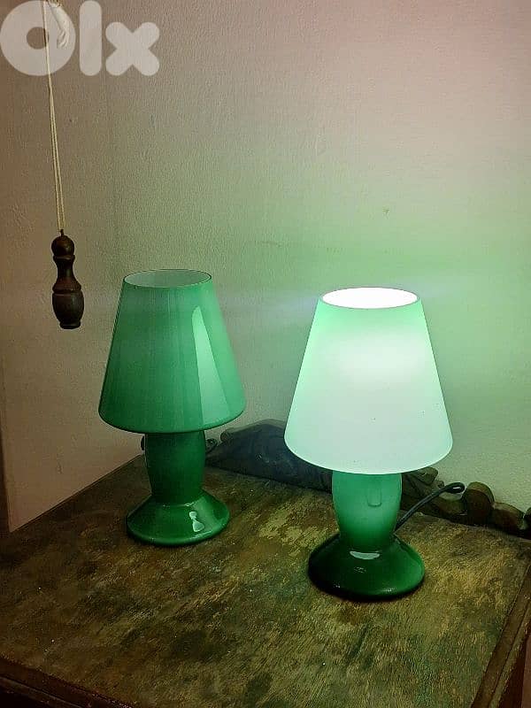 pair of italian green opaline lamps 0
