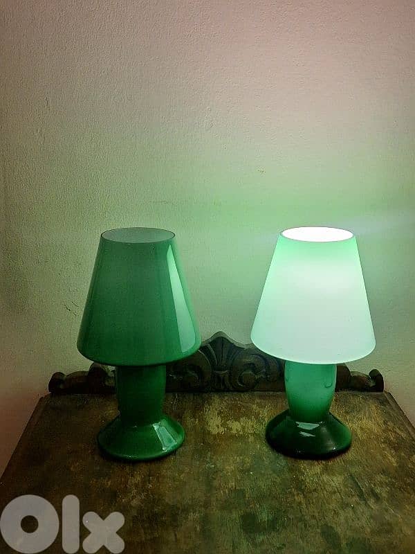 pair of italian green opaline lamps 1