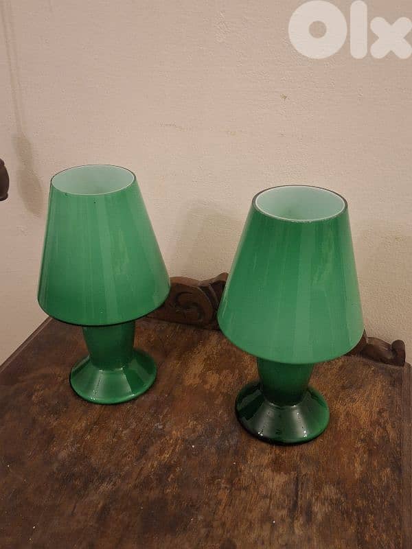 pair of italian green opaline lamps 2
